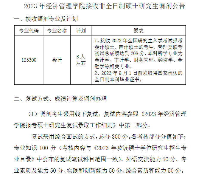 2023年南京理工大学经济管理学院接收非全日制硕士研究生调剂公告